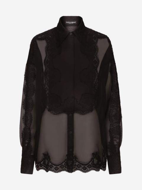 Organza tuxedo shirt with lace inserts