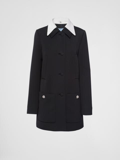 Singled-breasted wool sateen coat with collar
