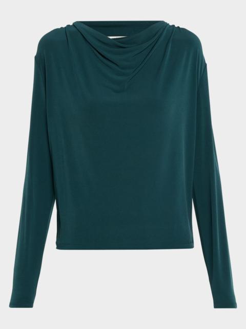 Matte Jersey Cowl-Neck Blouse