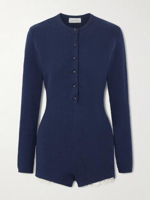 Lace-trimmed Cotton-blend Terry Playsuit