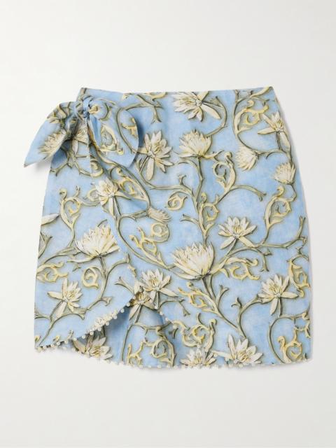 Agustina Soledad Faux Pearl-embellished Floral-print Linen Pareo