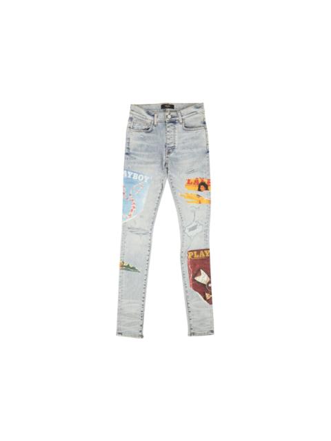 AMIRI Denim Playboy Magazine Skinny Jeans Blue