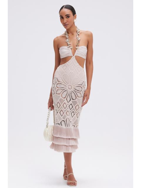 FLOWER CROCHET EMBROIDERED MIDI DRESS