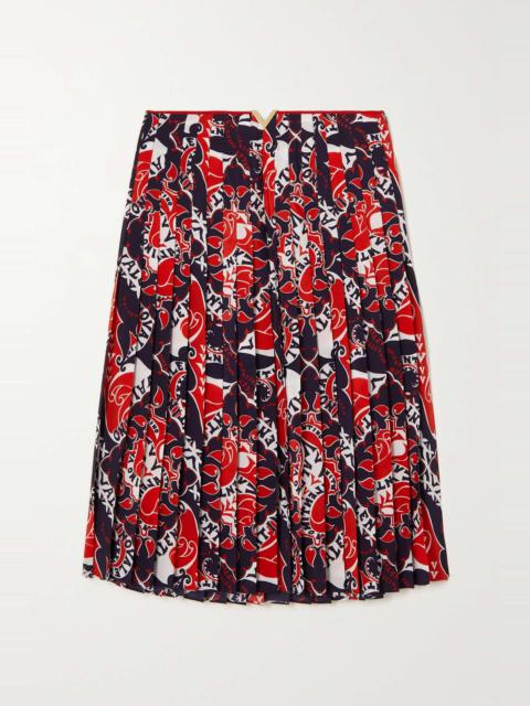 Embellished pleated silk crepe de chine skirt