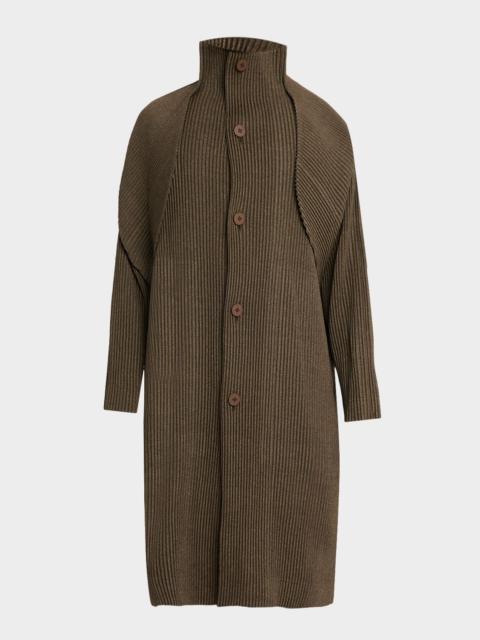 Men's Wool Like Light Pleated Long Coat