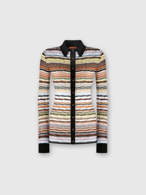 Striped cotton and viscose ribbed shirt with contrasting trim
