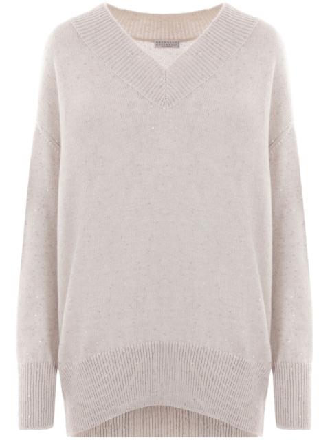 V-neck long-sleeve jumper