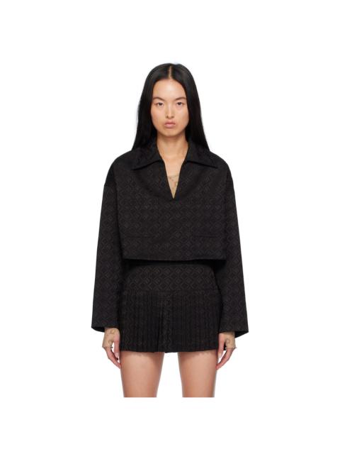 Black Moon Diamond Jacquard Tailoring Blouse