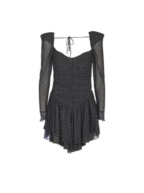 BLACK RHINESTONE MESH DRESS