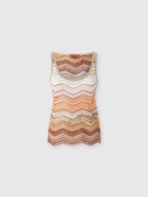 Chevron lamé tank top with sequins