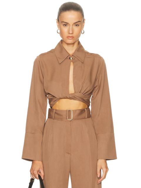 Collared Long Sleeve Wrap Top