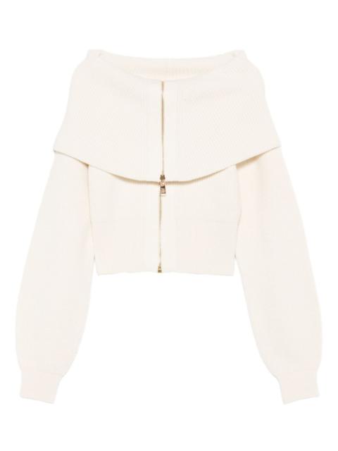 off-shoulder zip-fastening cardigan