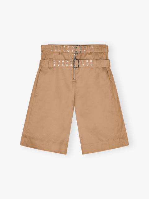 CAMEL BONDED COTTON BELT SHORTS