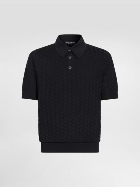 Micro-dot stitch silk polo shirt
