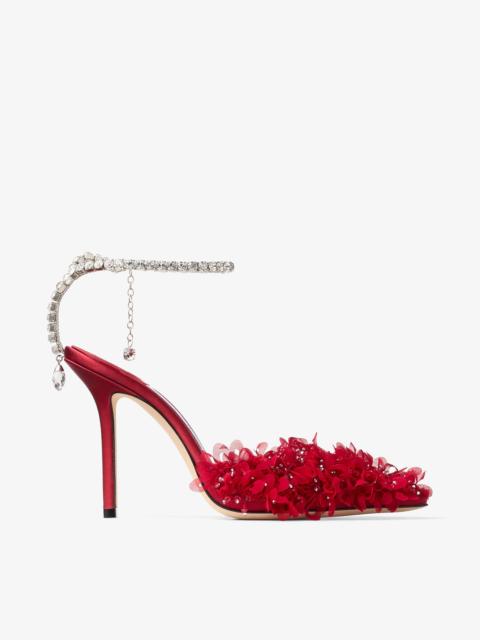 Saeda 100
Ruby Red Mesh Pumps with Petal Embroidery