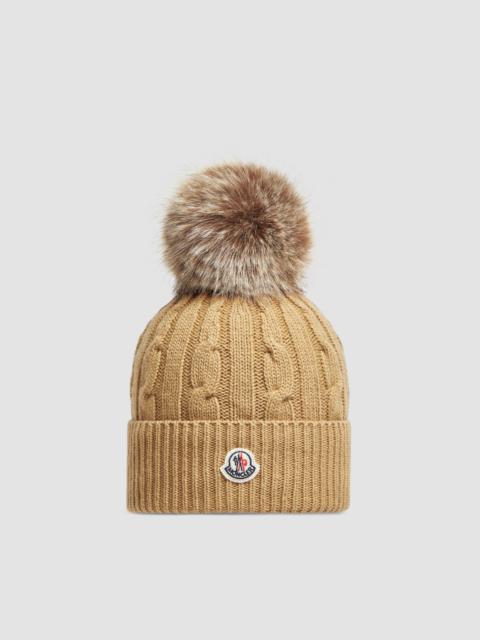 Wool & Cashmere Beanie with Faux Fur Pom Pom