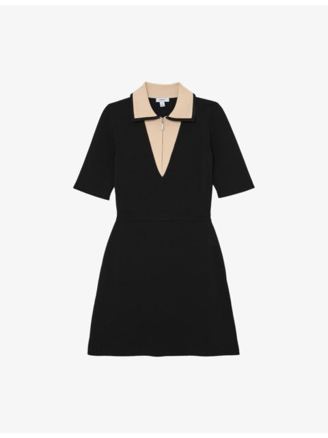 Sophie Contrast-Collar Stretch-Knit Mini Dress