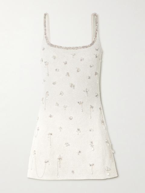 Droplet Embellished Beaded Stretch-tulle Mini Dress