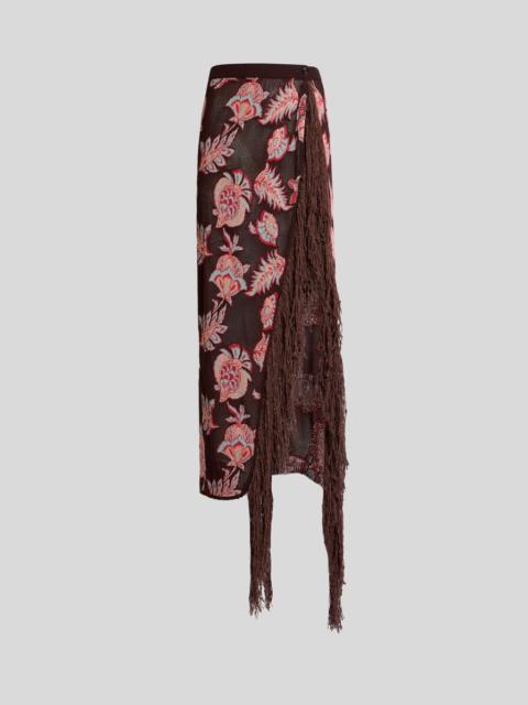 MAXI SKIRT IN COTTON-BLEND JACQUARD WITH FRINGING AND FLORAL MOTIF