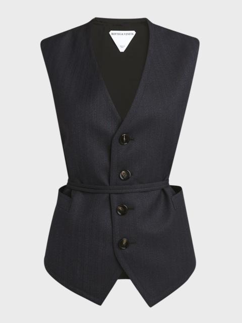 Subtle Striped Wool Gilet with Tie Waist