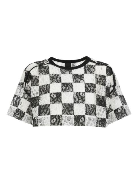 check-print cropped T-shirt
