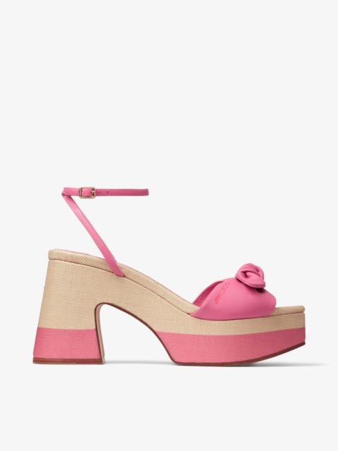 Ricia 95 Candy Pink/Natural Leather and Raffia Platform Sandals