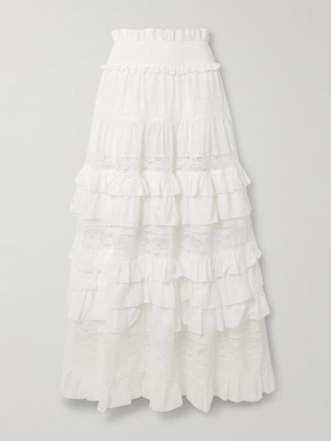 Tina Tiered Ruffled Lace-trimmed Broderie Anglaise Cotton Maxi Skirt
