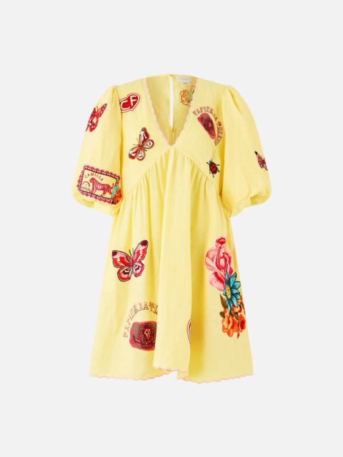 V NECK PUFF SLEEVE SHORT DRESS