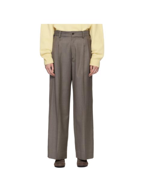 Gray Extra Fine Wool Long Wide Trousers