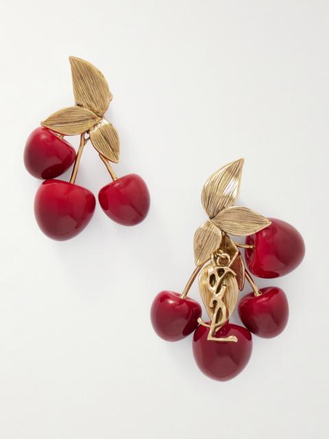 Cerises Gold-tone And Resin Clip Earrings