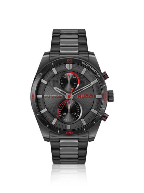 BLACK-TONE WATCH WITH MATCHING THREE-LINK BRACELET