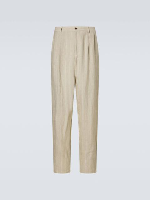 Pinstripe linen wide-leg pants