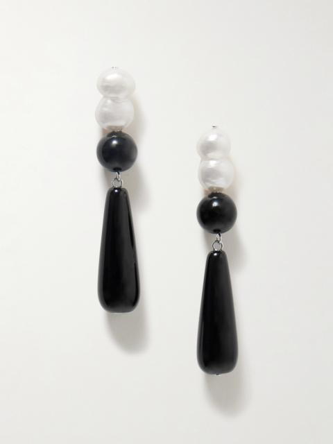 Tarn Ii Recycled Silver, Onyx And Pearl Earrings