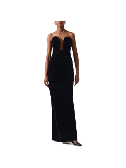Carolina Herrera Stretch Velvet Strapless Deep U Ruched Gown