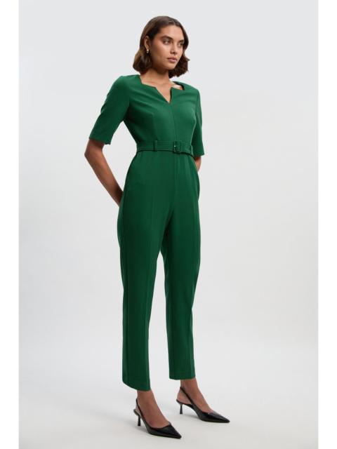 Petite Structured Crepe Forever Notch Neck Belted Tailored Jumpsuit