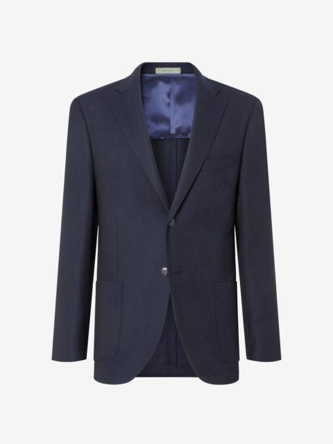 China blue single-breasted pure wool hopsack jacket