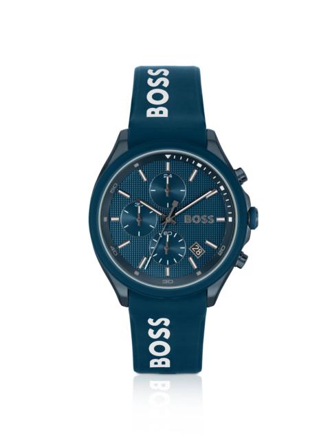 BLUE-PLATED CHRONOGRAPH WATCH WITH BLUE SILICONE STRAP