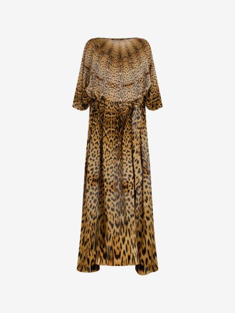 Long silk dress with Jaguar Skin print