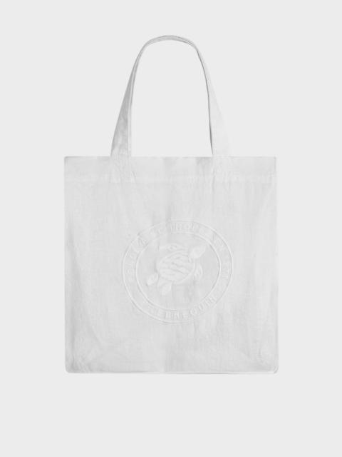 LINEN EMBROIDERED TURTLE TOTE BAG