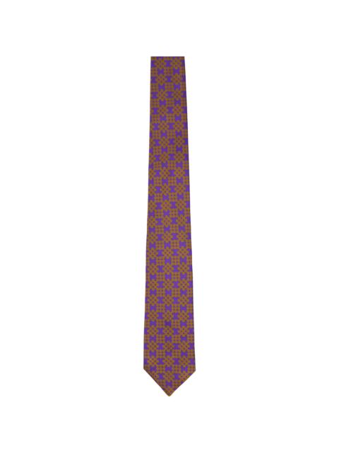 Purple & Orange Printed Silk Tie