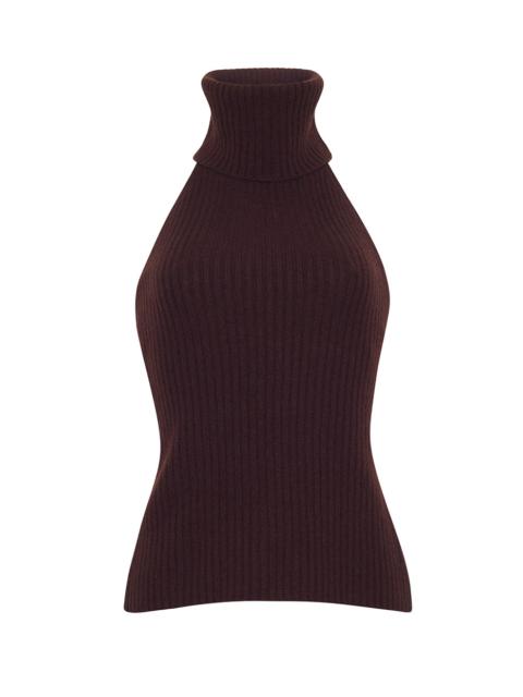 Samson Top
Statement Elegance: Form-Fitting Ribbed Knit Halter with an Open Back and Luxurious Overs