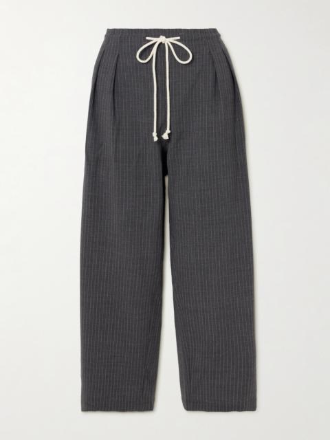 Cosy Pinstriped Pleated Wool-blend Flannel Wide-leg Pants