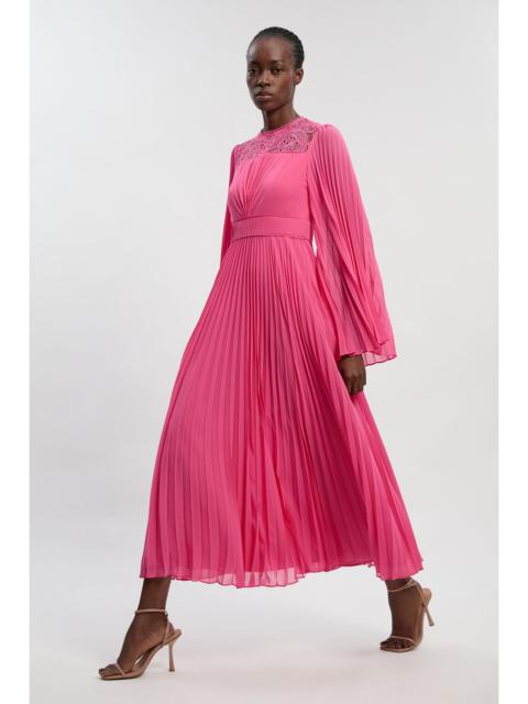 Soft Pleated Woven Kimono Sleeve Maxi Dress