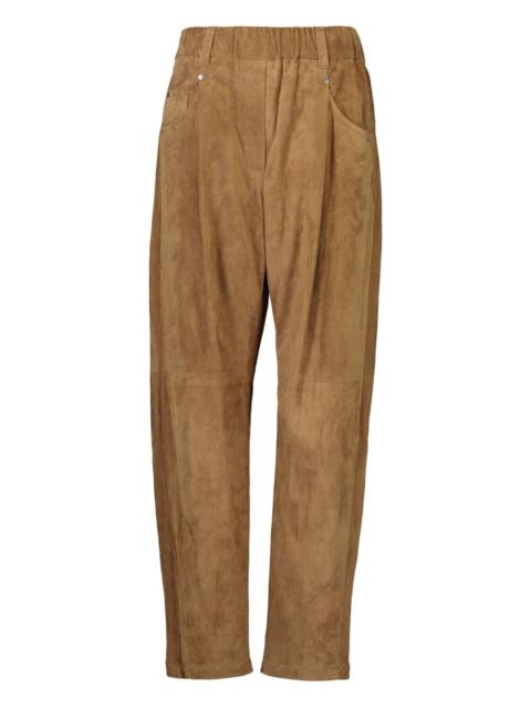 pull-on suede trousers