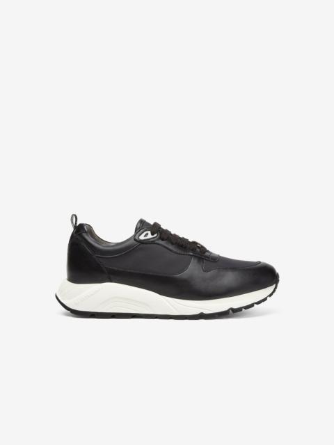 Black nylon and nappa leather running shoes