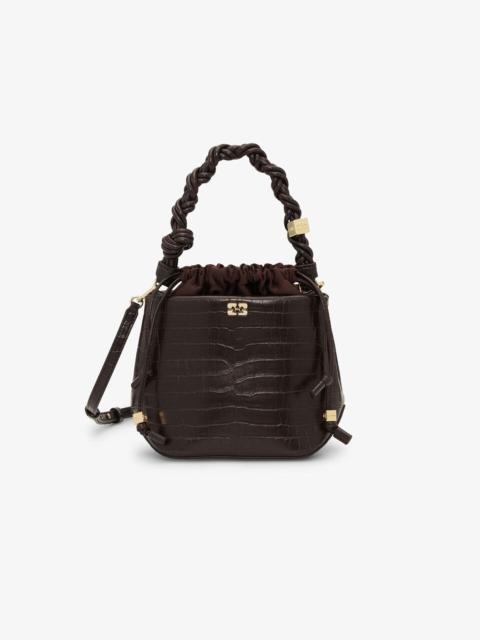 BROWN CROCO GANNI BOU BUCKET BAG