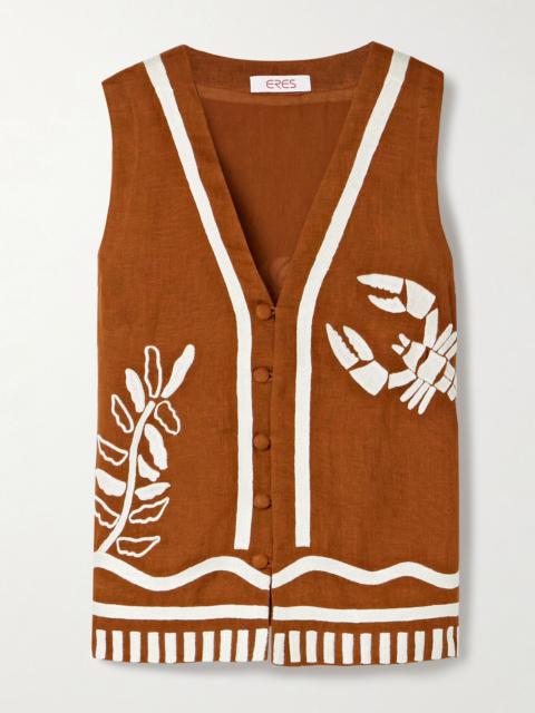 Mermaid Oursin embroidered linen vest Brown