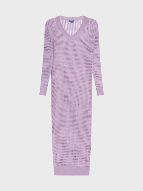 WOMEN CROCHET T-SHIRT DRESS SOLID