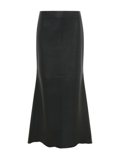 Edwardo Raw Cut Midi Skirt in Black Soft Leather