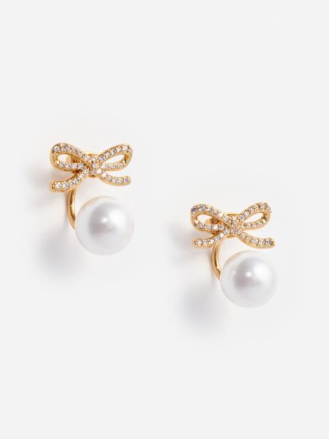 Gold Bow Pearl Jacket Earrings
